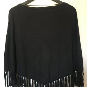 {DKNY Jeans} Black Fringe Poncho